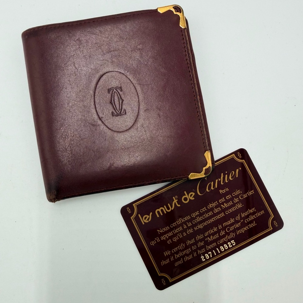 Must de Cartier Paris Vintage Oxblood Leather Wallet w/ Authenticity Card